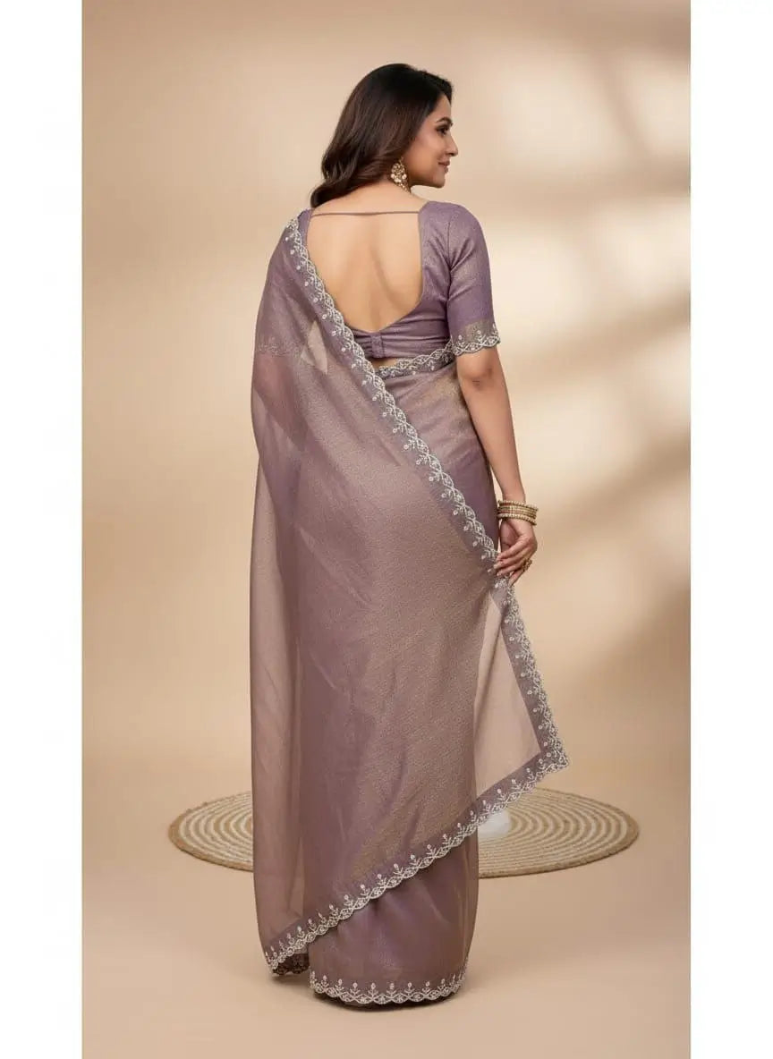 Fandy Satin Zari Weaving Saree with Siroski Border
