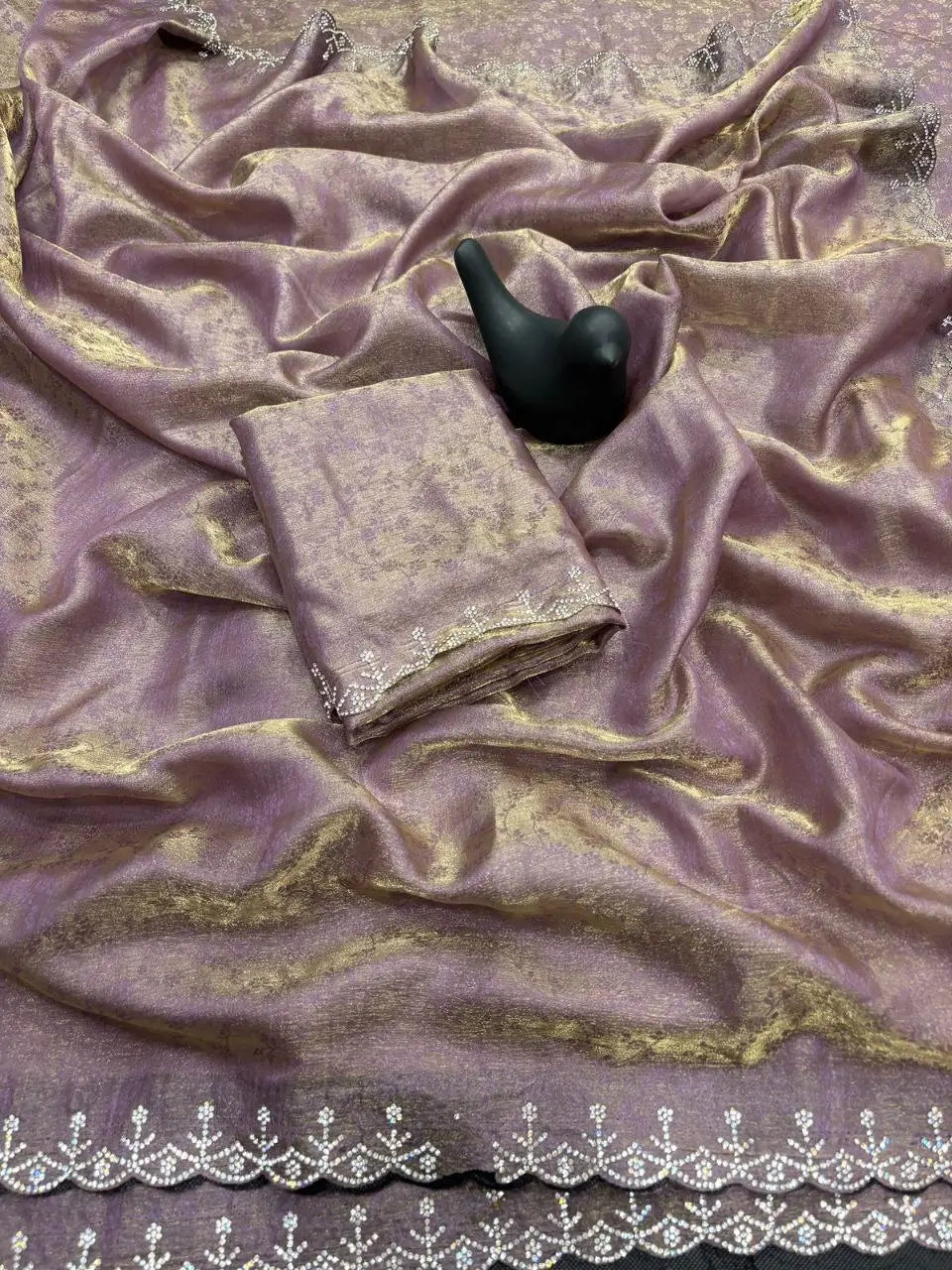 Fandy Satin Zari Weaving Saree with Siroski Border