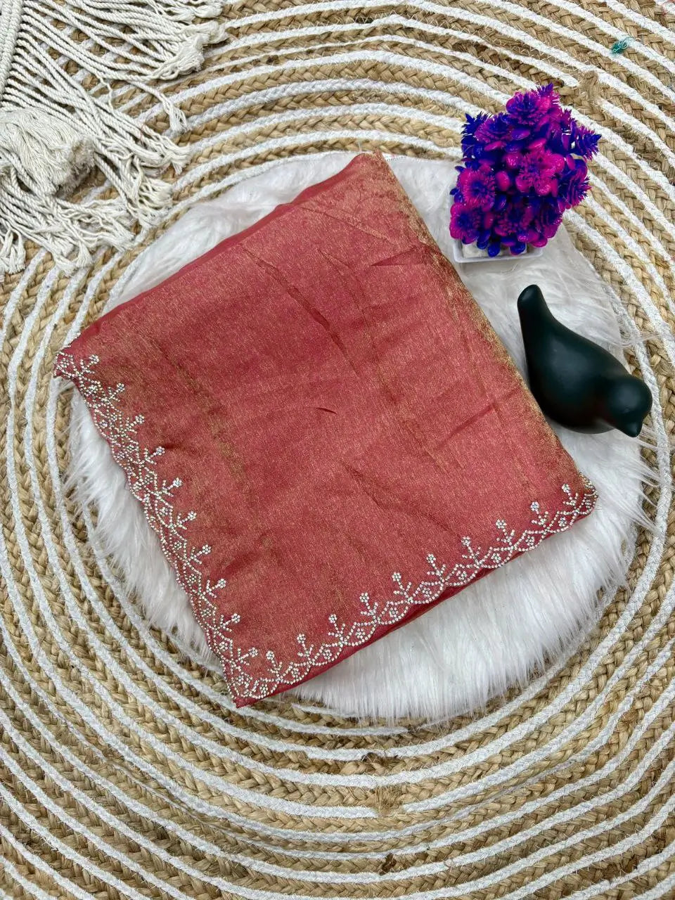 Fandy Satin Zari Weaving Saree with Siroski Border