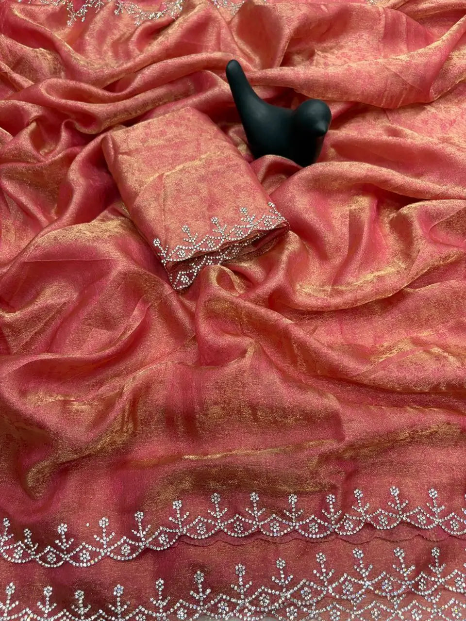 Fandy Satin Zari Weaving Saree with Siroski Border