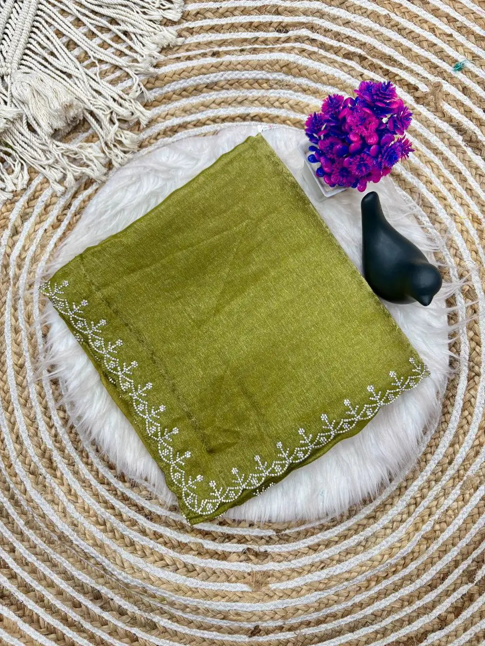 Fandy Satin Zari Weaving Saree with Siroski Border