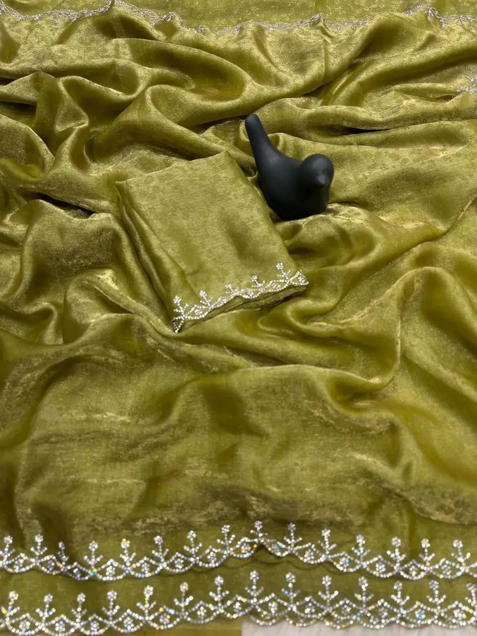 Fandy Satin Zari Weaving Saree with Siroski Border