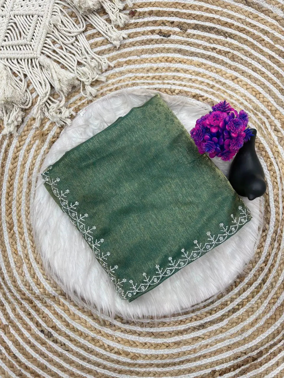 Fandy Satin Zari Weaving Saree with Siroski Border