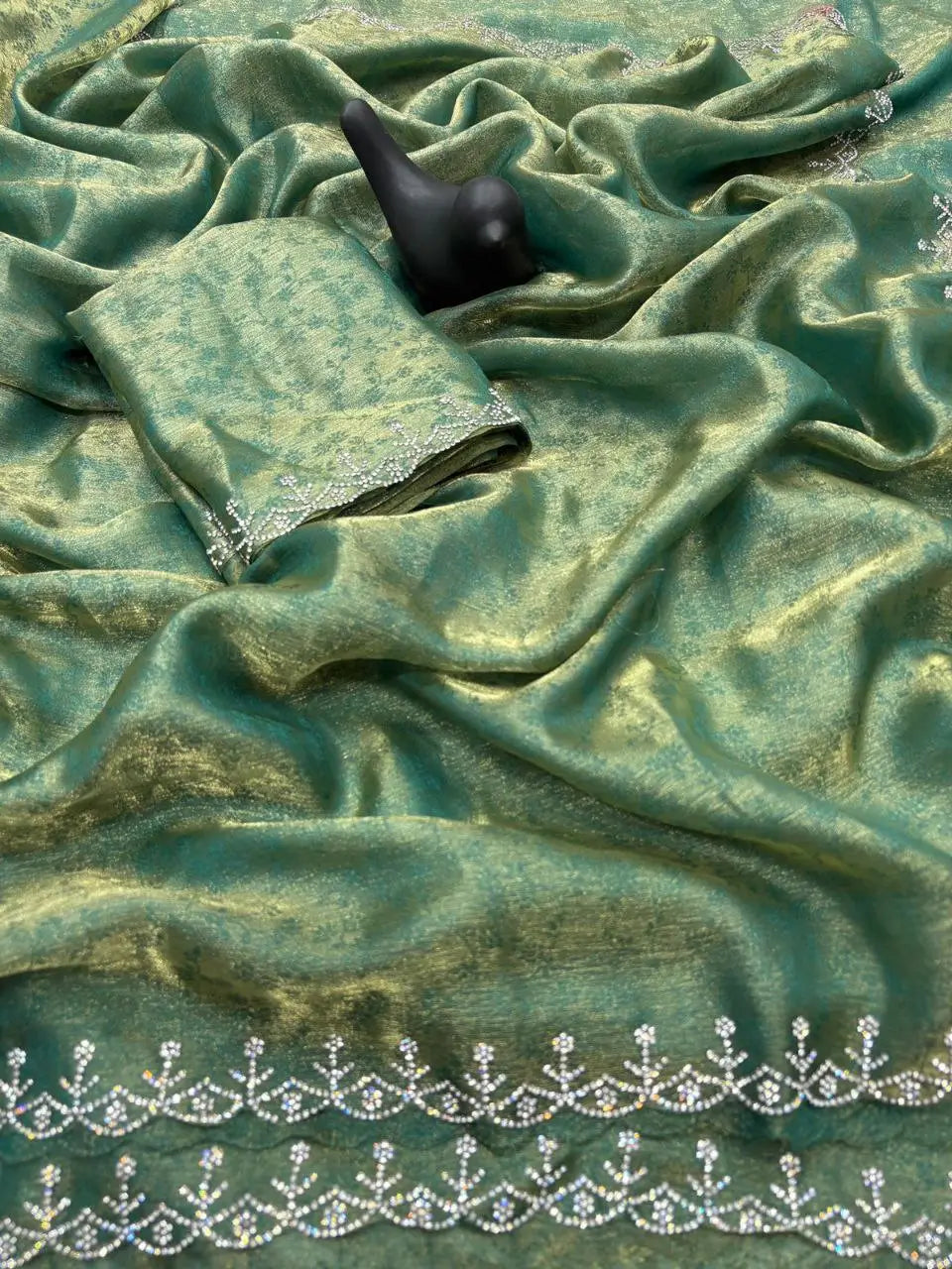 Fandy Satin Zari Weaving Saree with Siroski Border