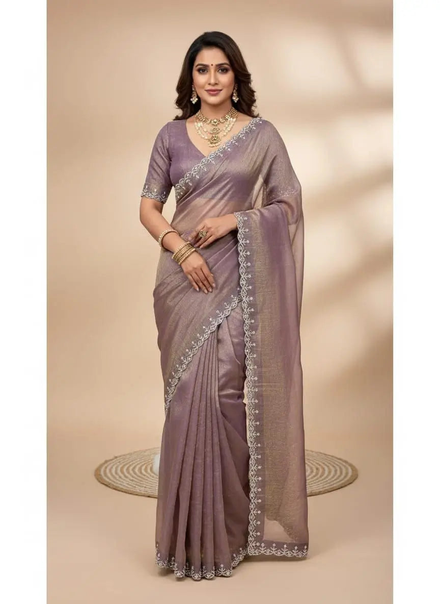 Fandy Satin Zari Weaving Saree with Siroski Border