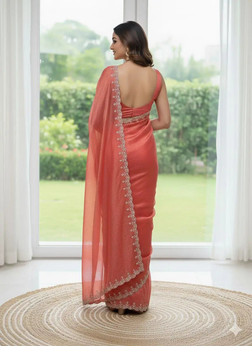 Fandy Satin Zari Weaving Saree with Siroski Border