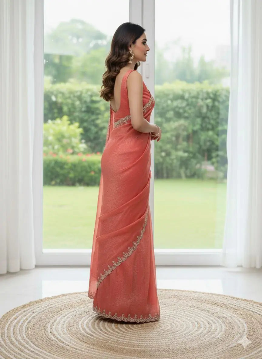 Fandy Satin Zari Weaving Saree with Siroski Border