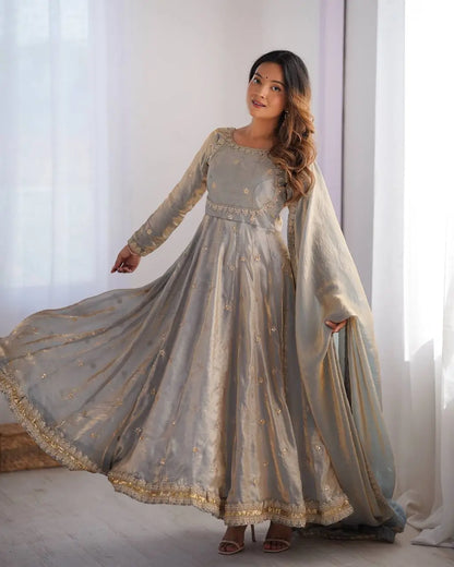 Fandy Silk Coded and Sequin Embroidered Gown Set