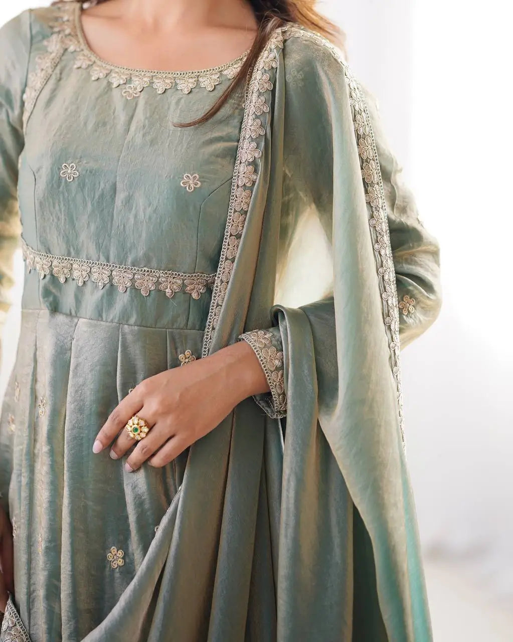 Fandy Silk Coded and Sequin Embroidered Gown Set