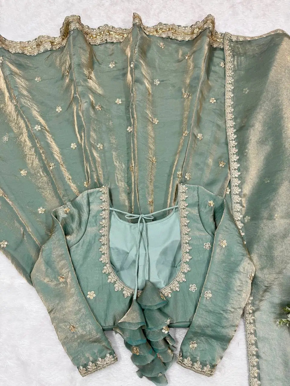 Fandy Silk Coded and Sequin Embroidered Gown Set