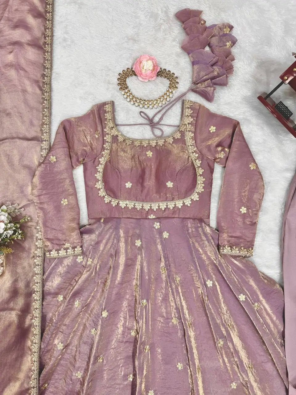 Fandy Silk Coded and Sequin Embroidered Gown Set