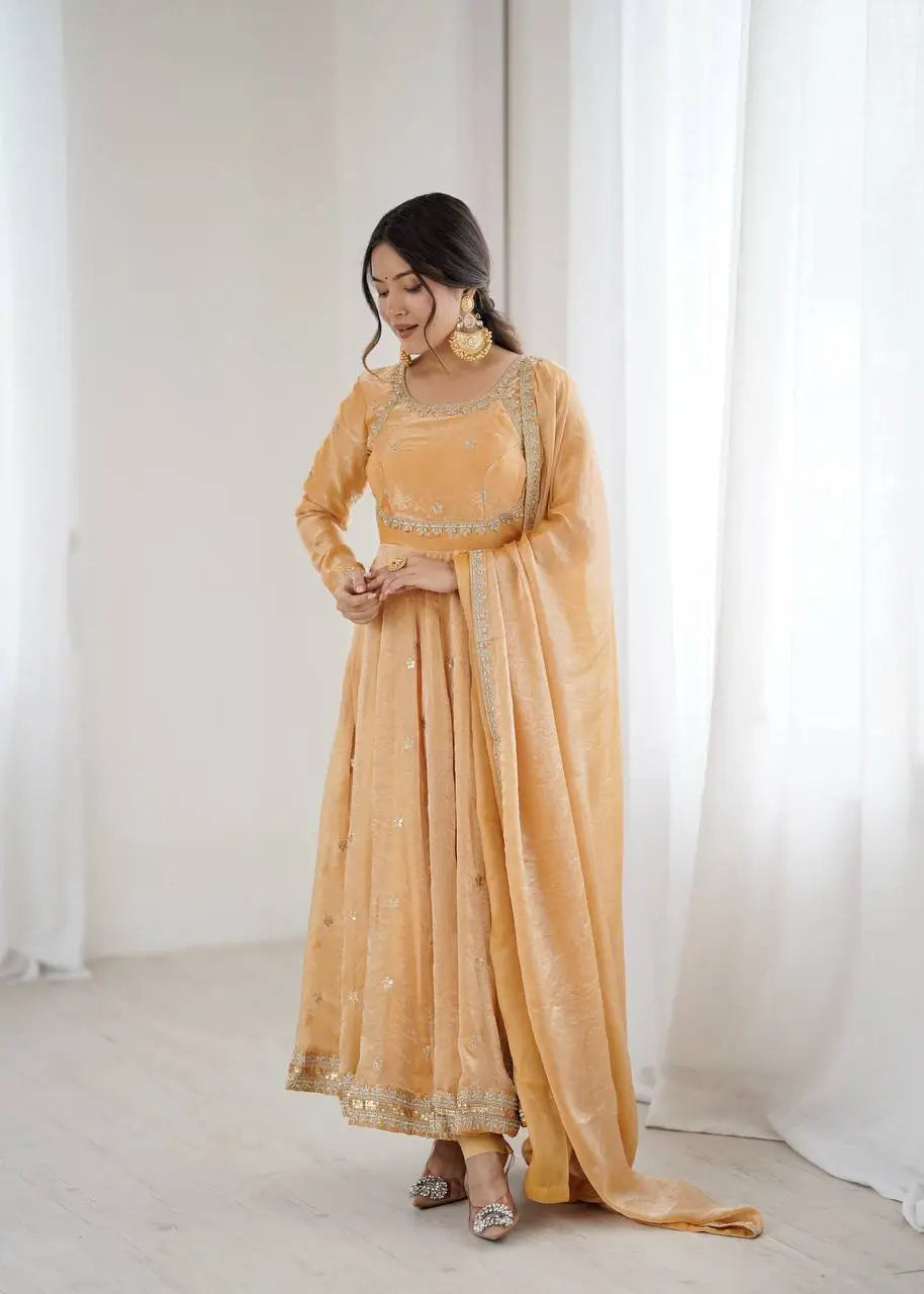 Fandy Silk Coded and Sequin Embroidered Gown Set