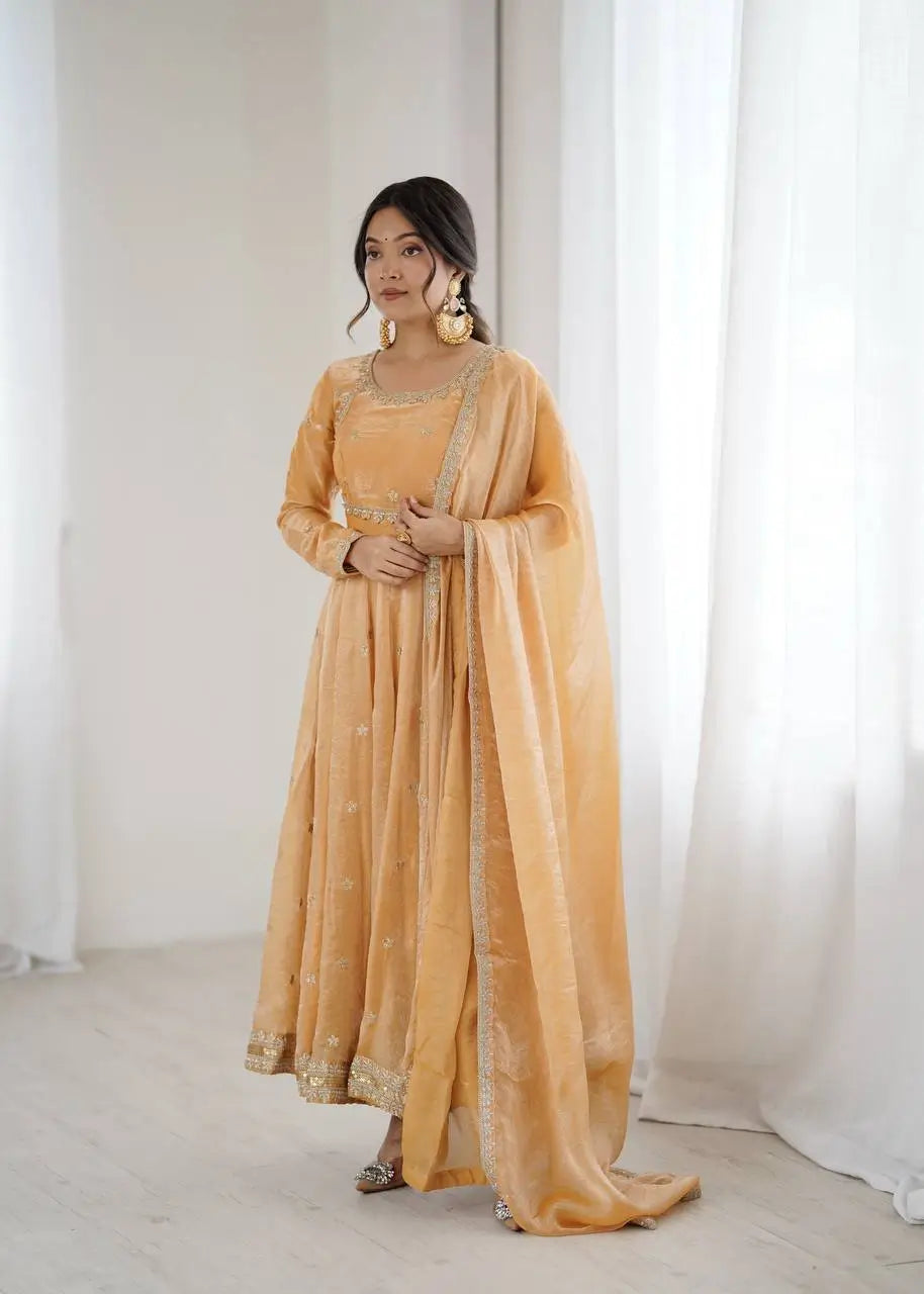 Fandy Silk Coded and Sequin Embroidered Gown Set