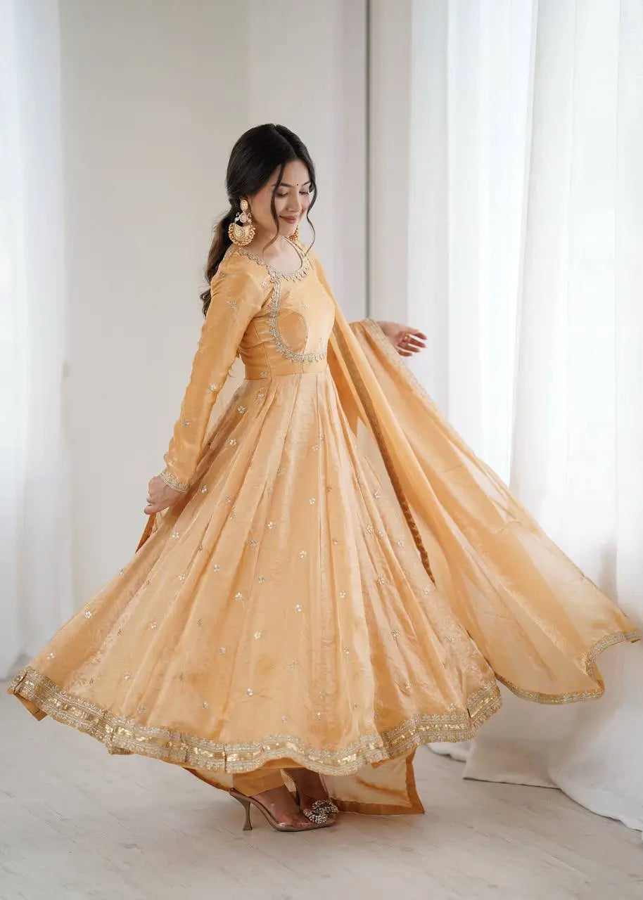 Fandy Silk Coded and Sequin Embroidered Gown Set