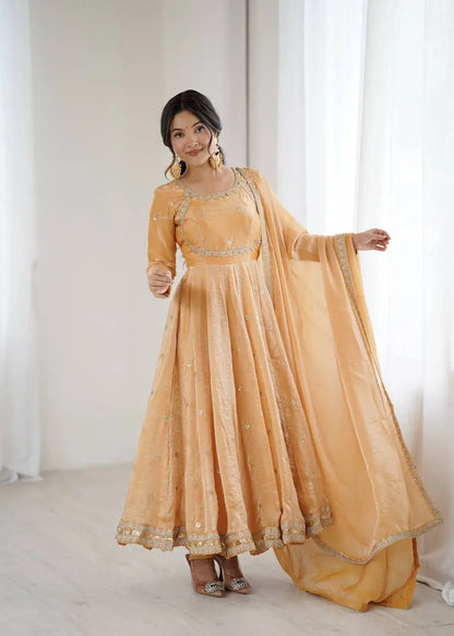 Fandy Silk Coded and Sequin Embroidered Gown Set