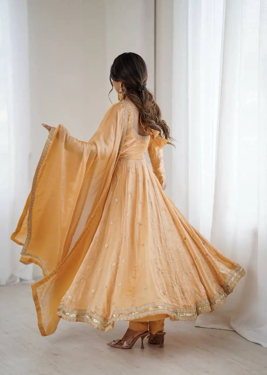 Fandy Silk Coded and Sequin Embroidered Gown Set