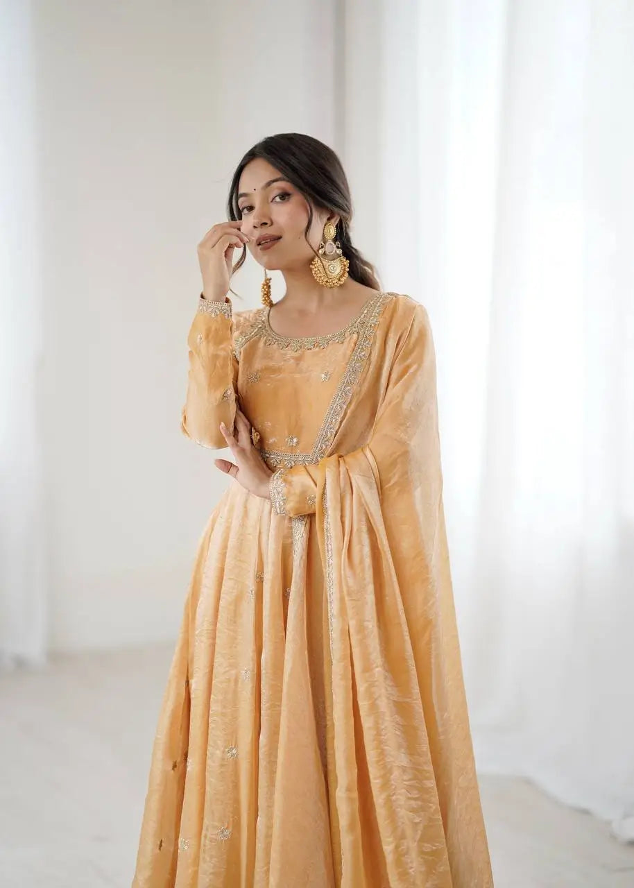 Fandy Silk Coded and Sequin Embroidered Gown Set