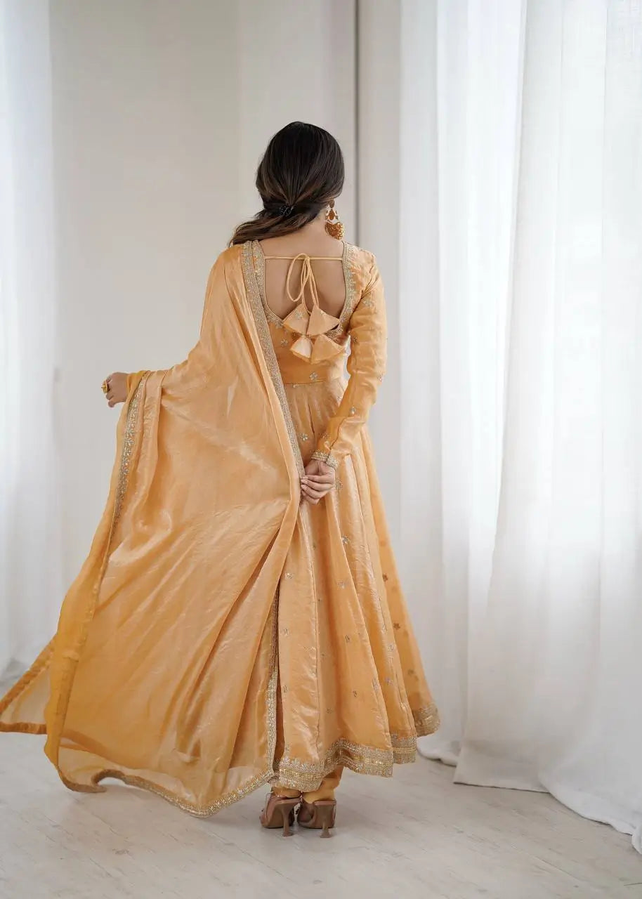 Fandy Silk Coded and Sequin Embroidered Gown Set