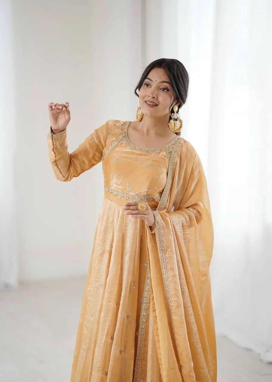 Fandy Silk Coded and Sequin Embroidered Gown Set