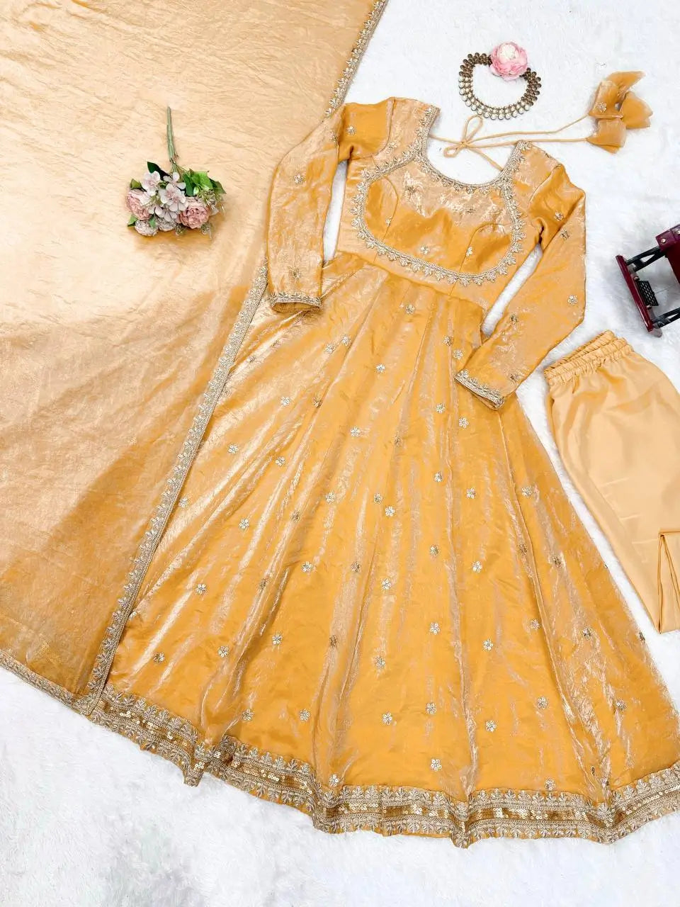 Fandy Silk Coded and Sequin Embroidered Gown Set