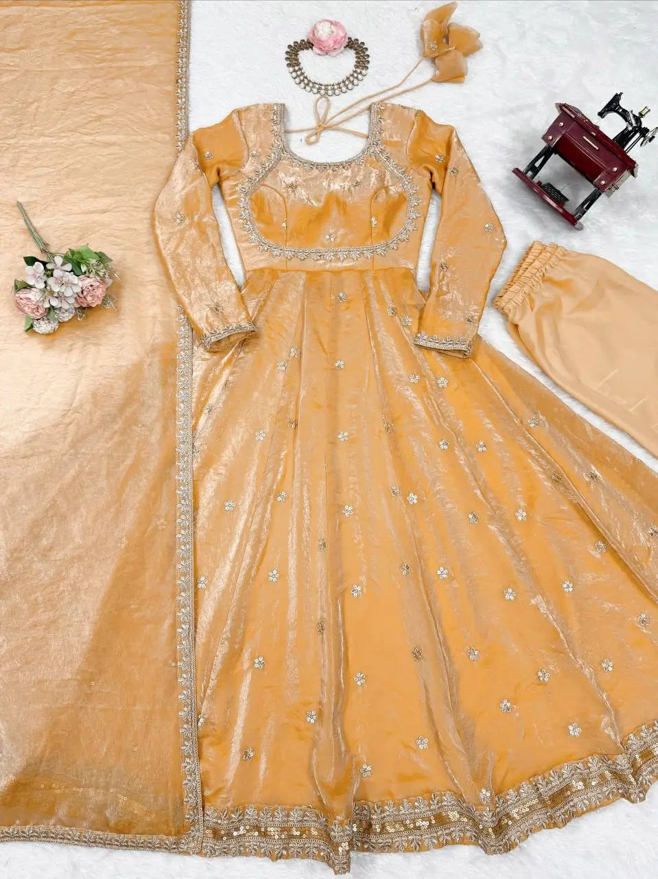 Fandy Silk Coded and Sequin Embroidered Gown Set
