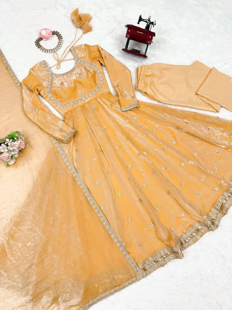 Fandy Silk Coded and Sequin Embroidered Gown Set