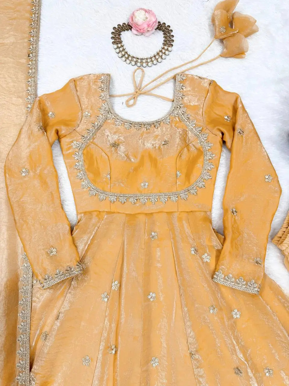 Fandy Silk Coded and Sequin Embroidered Gown Set