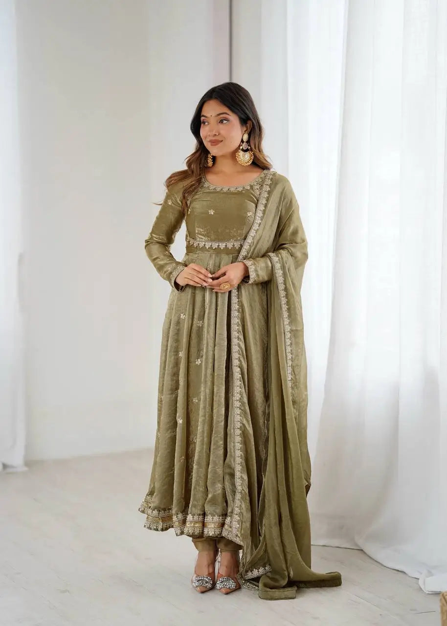 Fandy Silk Coded and Sequin Embroidered Gown Set