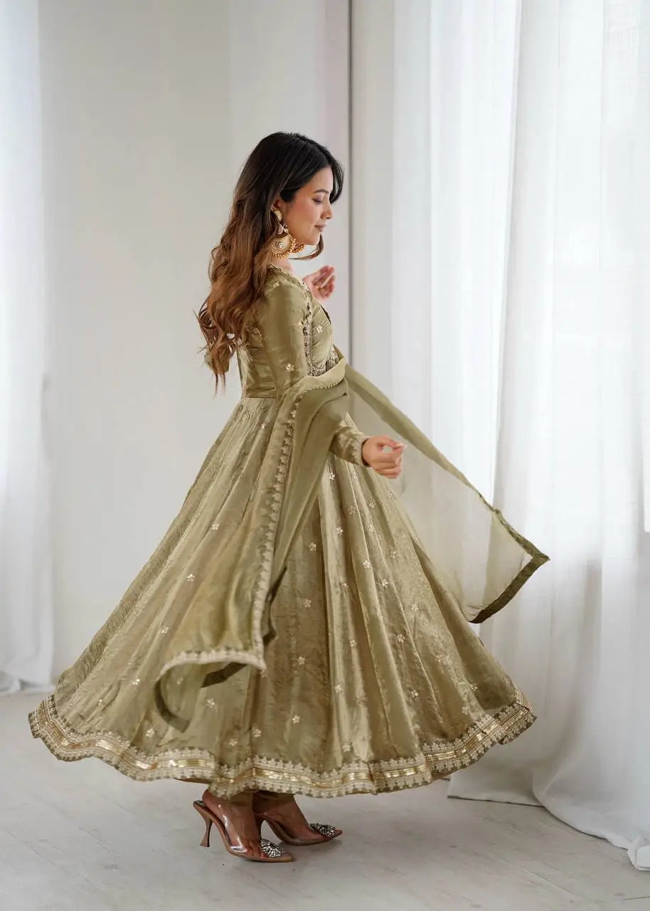 Fandy Silk Coded and Sequin Embroidered Gown Set