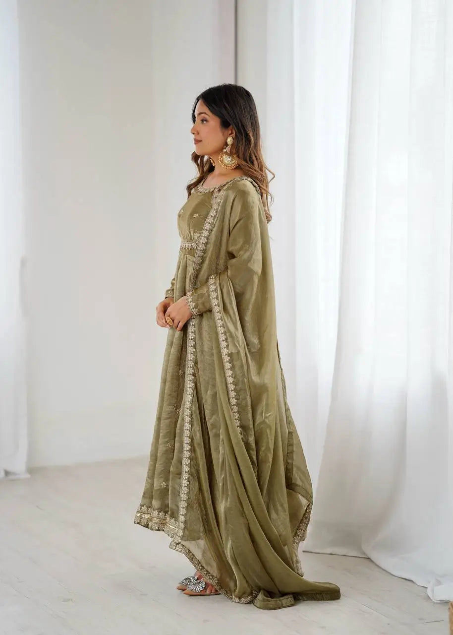 Fandy Silk Coded and Sequin Embroidered Gown Set