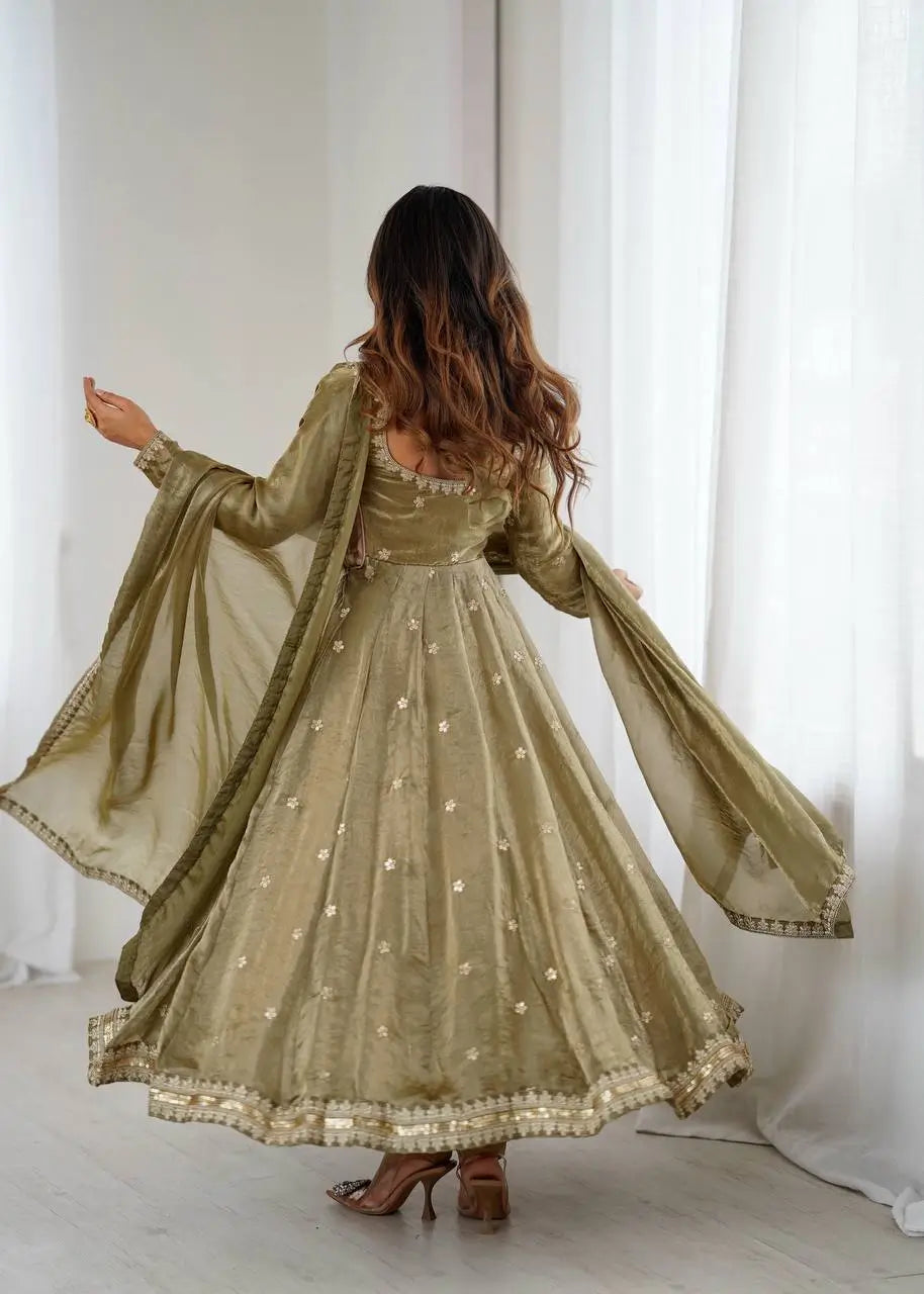 Fandy Silk Coded and Sequin Embroidered Gown Set