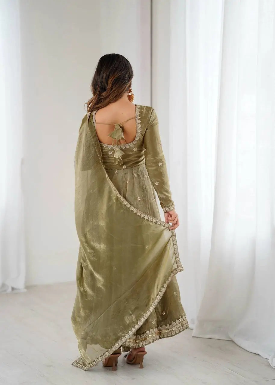 Fandy Silk Coded and Sequin Embroidered Gown Set