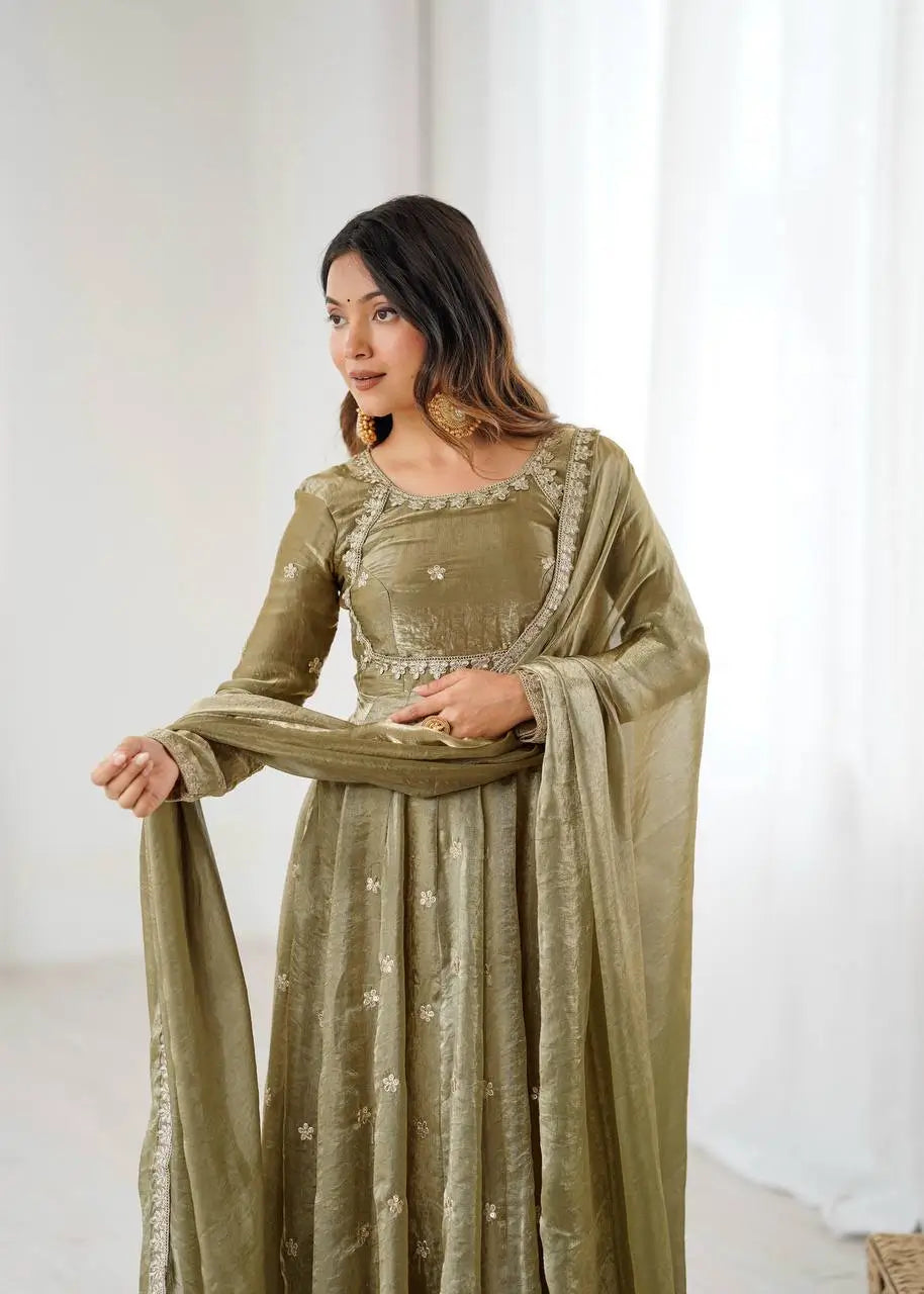 Fandy Silk Coded and Sequin Embroidered Gown Set