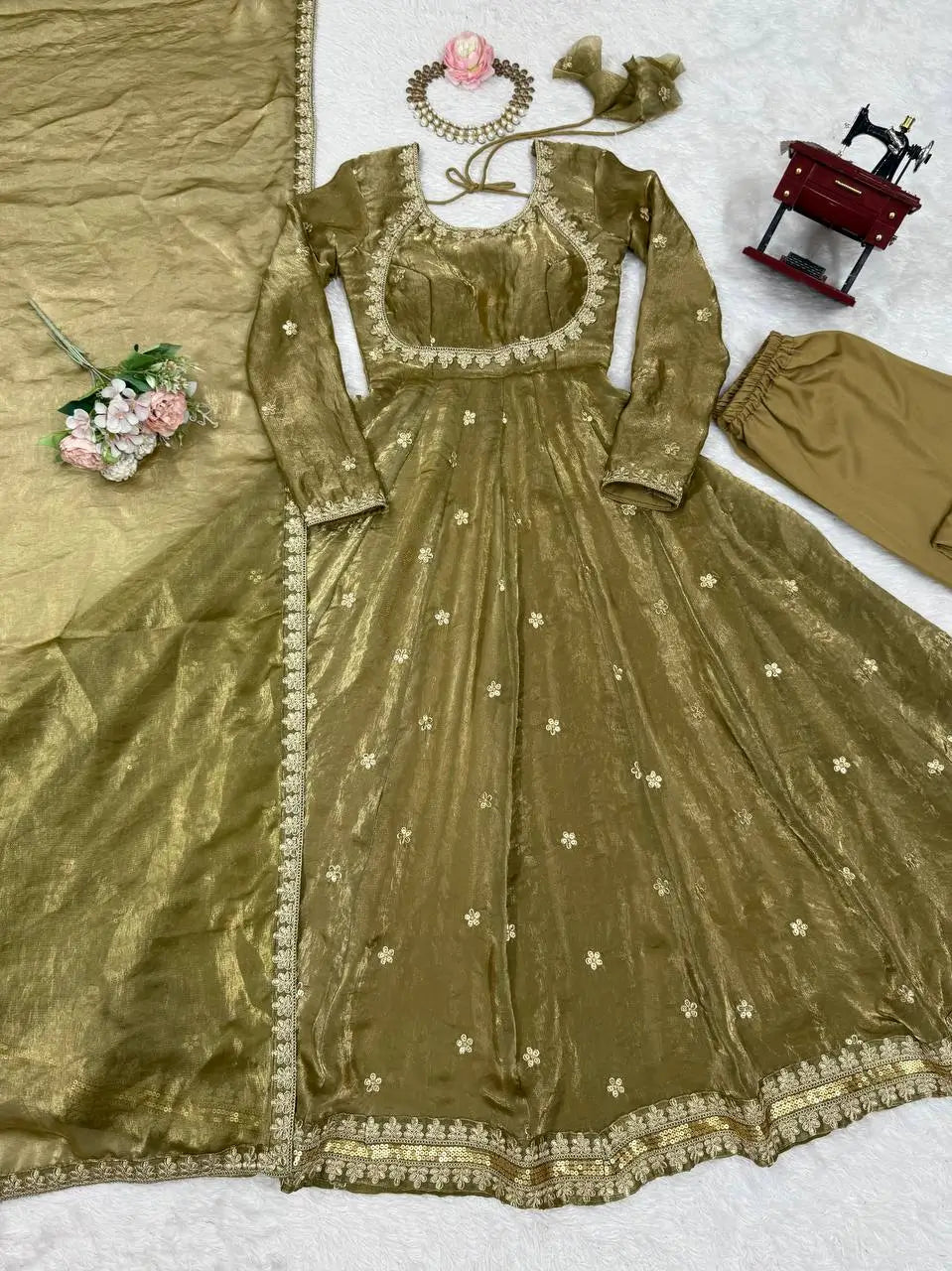 Fandy Silk Coded and Sequin Embroidered Gown Set