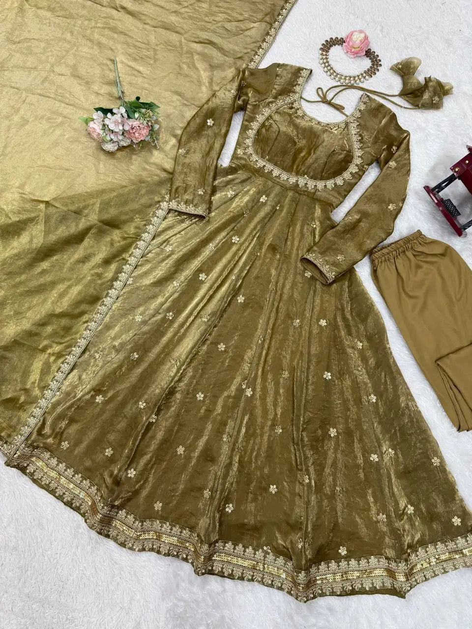 Fandy Silk Coded and Sequin Embroidered Gown Set