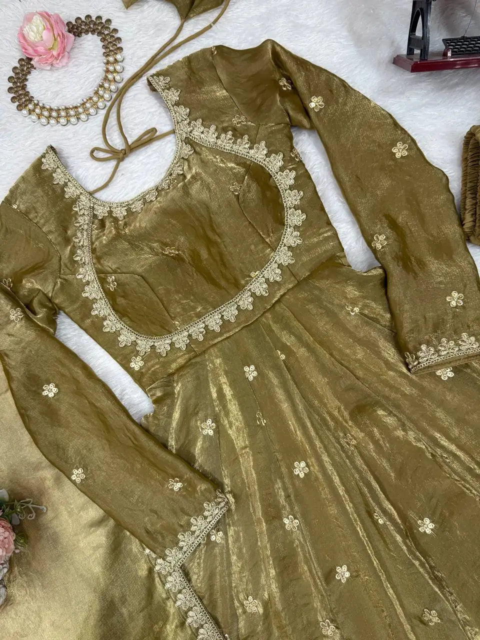 Fandy Silk Coded and Sequin Embroidered Gown Set