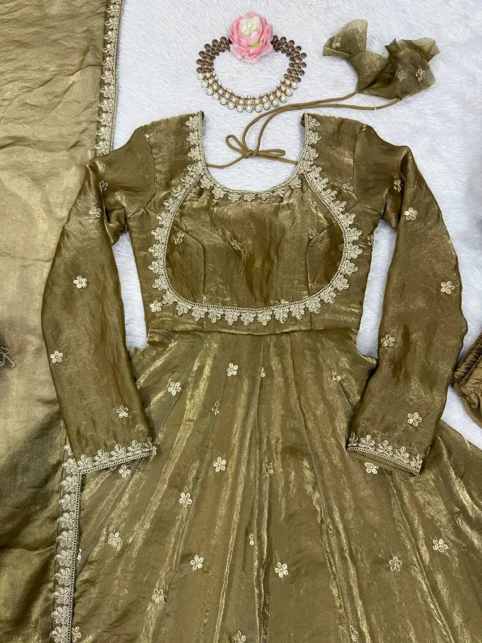 Fandy Silk Coded and Sequin Embroidered Gown Set