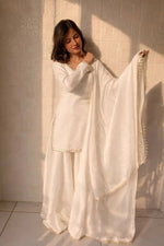 Fandy Silk Mirror Work Kurti Palazzo Set with Dupatta | Festive Party Wear
