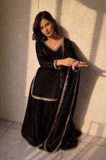 Fandy Silk Mirror Work Kurti Palazzo Set with Dupatta | Festive Party Wear
