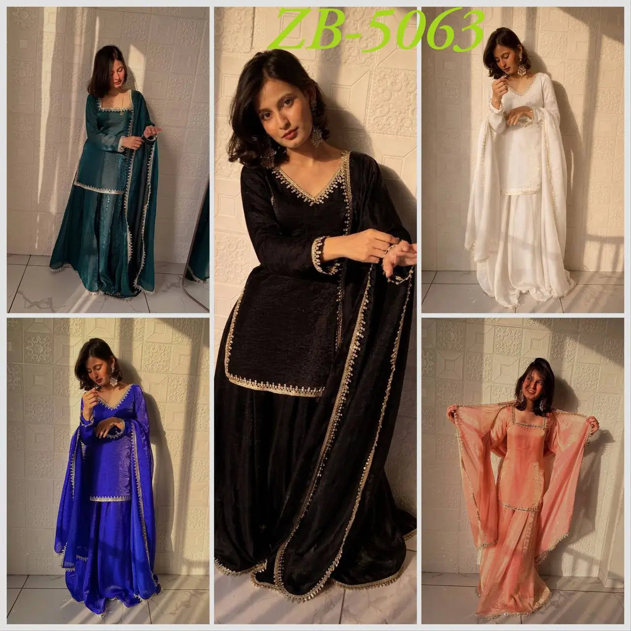 Fandy Silk Mirror Work Kurti Palazzo Set with Dupatta | Festive Party Wear