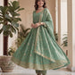 Fandy Silk Ready to Wear Anarkali Gown Set with Full Embroidery, Zari Sequins Dupatta & Bottom