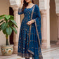 Fandy Silk Ready to Wear Anarkali Gown Set with Full Embroidery, Zari Sequins Dupatta & Bottom