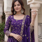 Fandy Silk Ready to Wear Anarkali Gown Set with Full Embroidery, Zari Sequins Dupatta & Bottom