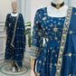 Fandy Silk Ready to Wear Anarkali Gown Set with Full Embroidery, Zari Sequins Dupatta & Bottom