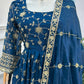 Fandy Silk Ready to Wear Anarkali Gown Set with Full Embroidery, Zari Sequins Dupatta & Bottom