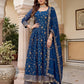 Fandy Silk Ready to Wear Anarkali Gown Set with Full Embroidery, Zari Sequins Dupatta & Bottom
