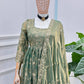 Fandy Silk Ready to Wear Anarkali Gown Set with Full Embroidery, Zari Sequins Dupatta & Bottom