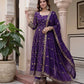 Fandy Silk Ready to Wear Anarkali Gown Set with Full Embroidery, Zari Sequins Dupatta & Bottom