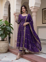 Fandy Silk Ready to Wear Anarkali Gown Set with Full Embroidery, Zari Sequins Dupatta & Bottom