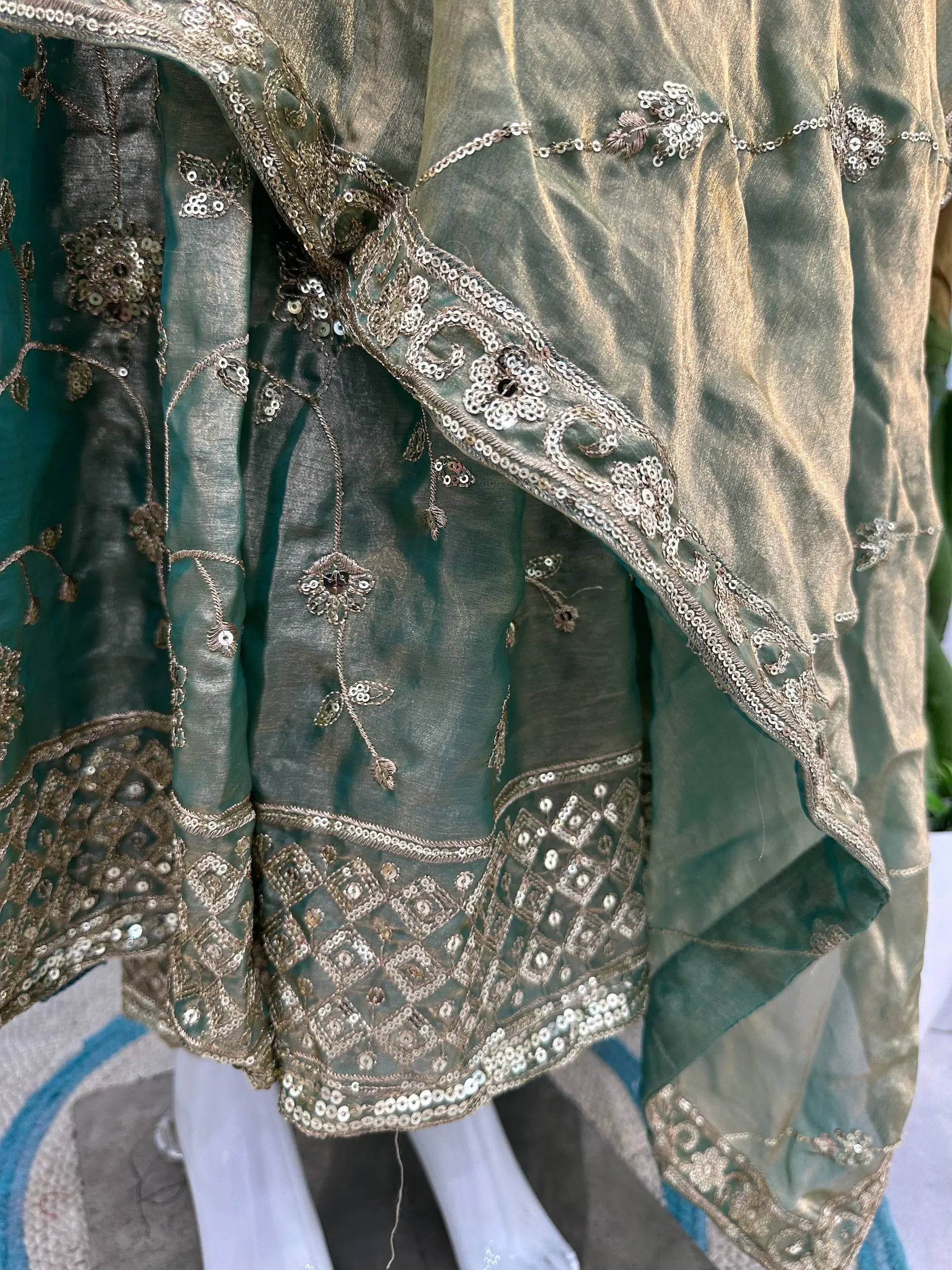 Fandy Silk Ready to Wear Anarkali Gown Set with Full Embroidery, Zari Sequins Dupatta & Bottom